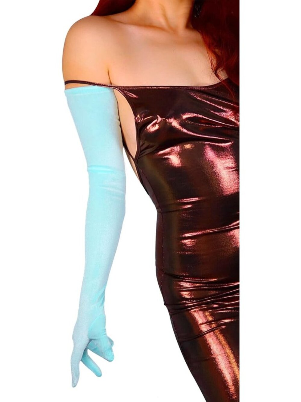 Women's Mint Green 28 Long Touch Screen Halloween Cosplay Costume Velvet Gloves